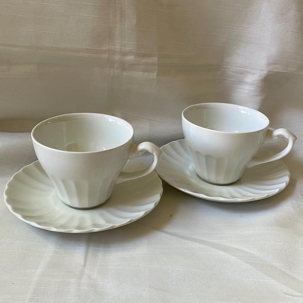 J&G Meakin England Classic White ironstone 2 tea cup & saucer sets